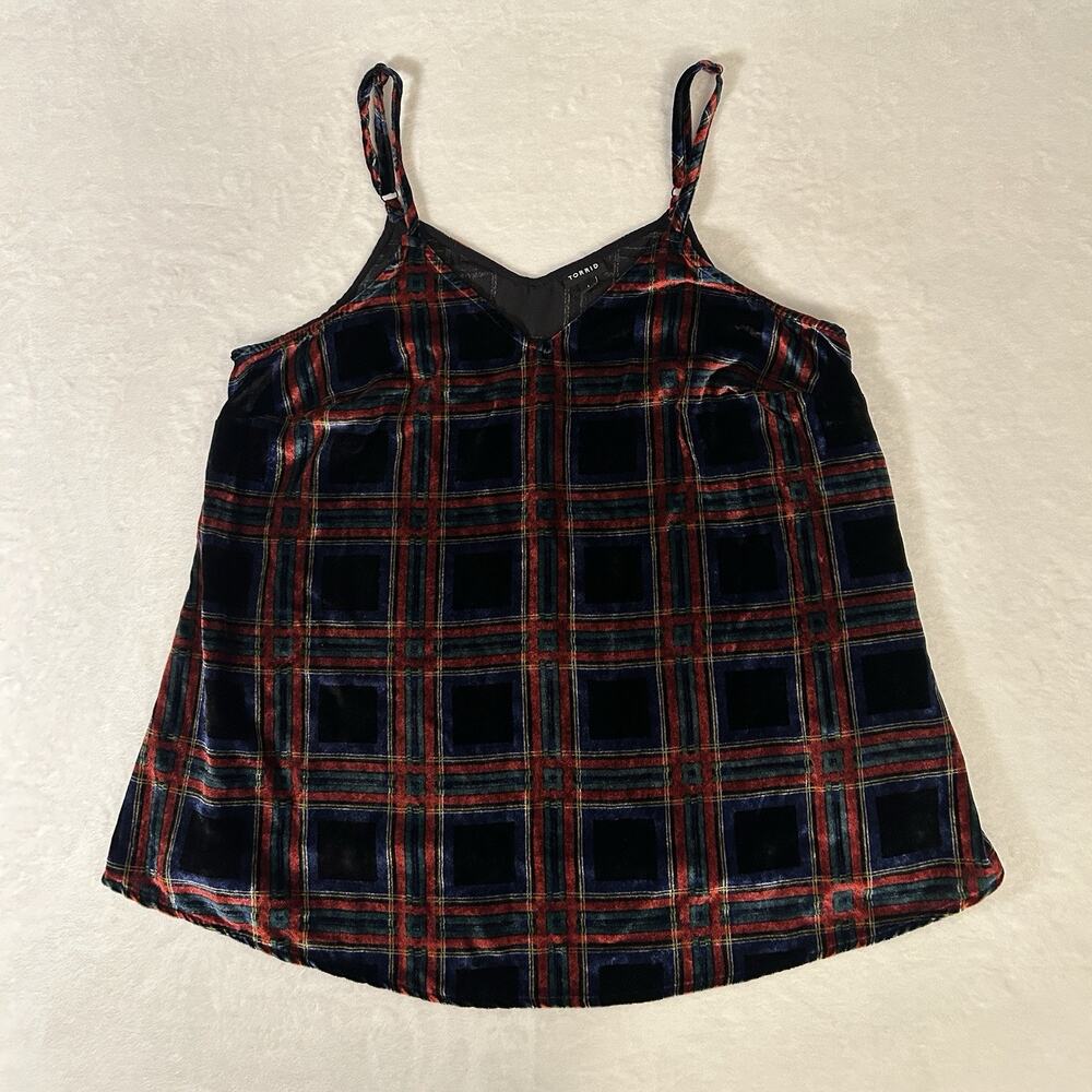 Torrid Tartan Plaid Velvet Tank Top Size 1 Grunge Punk Academia Indie Sleaze